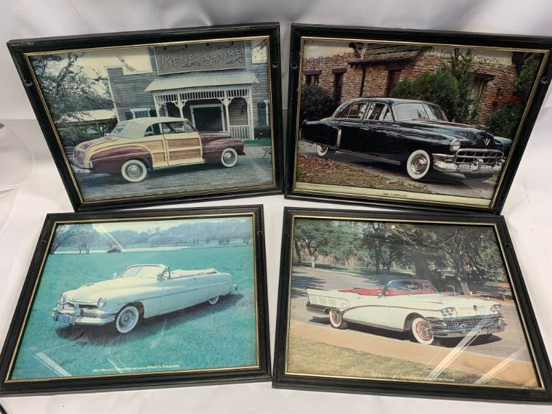lot 66 image: Lot of 4 Vintage Framed Classic Cars