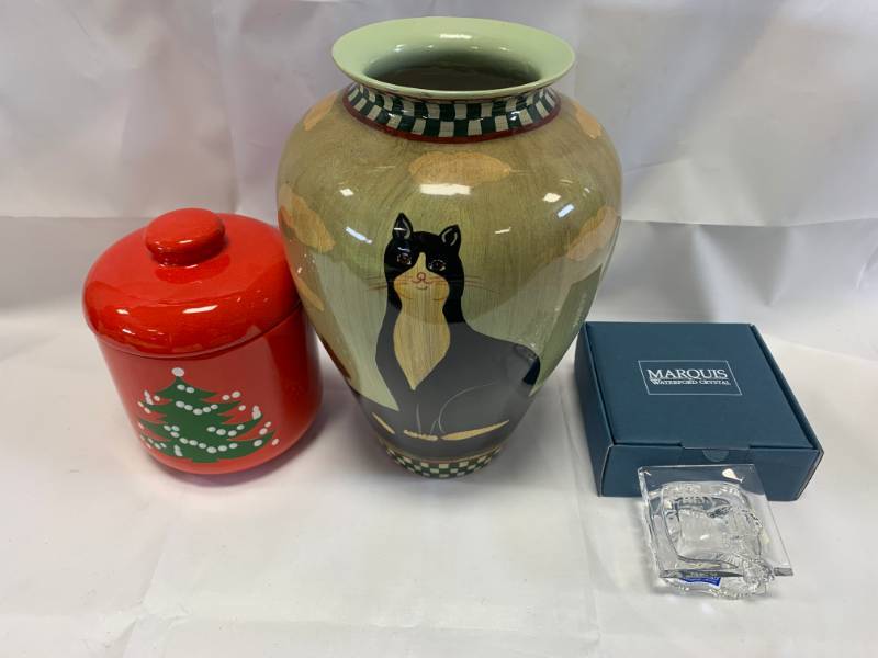 lot 84 image: Waterford Crystal Paperweight & Two Containers