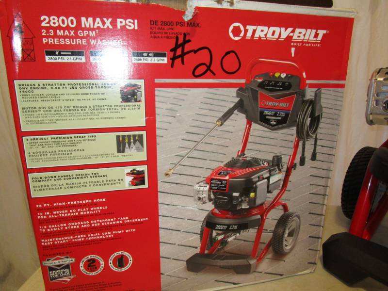 lot 20 image: Troy-Bilt 2800 PSI Pressure Washer