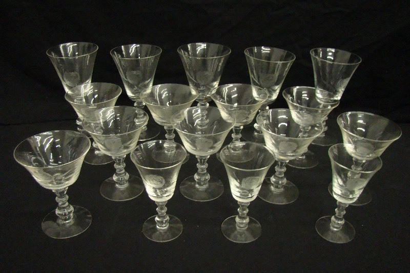 lot 27 image: Crystal Glasses Etched with Rose Design