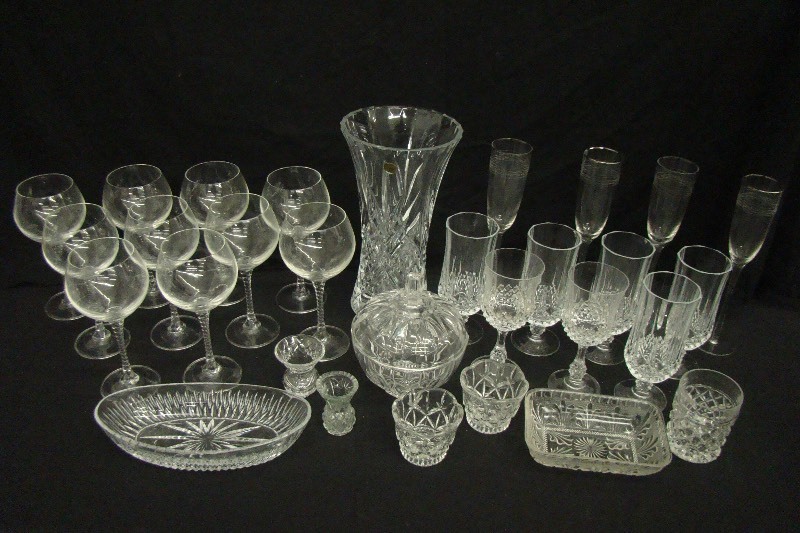 lot 28 image: Lot of Cristal dArgues Etc Glasses Vase
