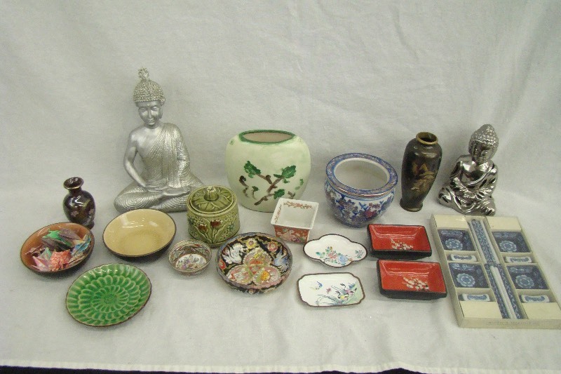 lot 39 image: Lot of Asian Themed Figurines Vases Etc