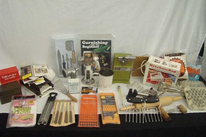 lot 53 image: Vintage Kitchenaid Sunbeam Etc Utensils and Small Appliances 
