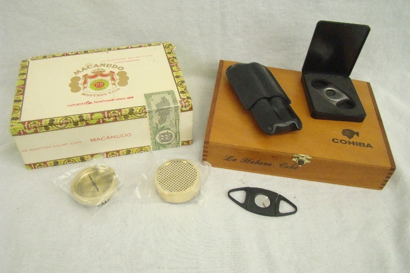 lot 99 image: Cigar Accessories Lot Cutters Case Boxes Humidor