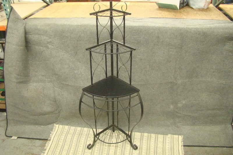 lot 133 image: Black Metal Corner Shelf Plant Stand