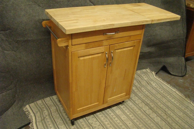lot 143 image: Rolling Kitchen Island Cabinet with Dropleaf