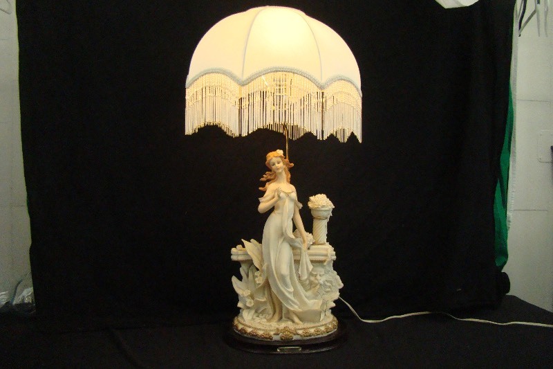 lot 152 image: Sculpted Lamp with Woman Lion Flowers Etc
