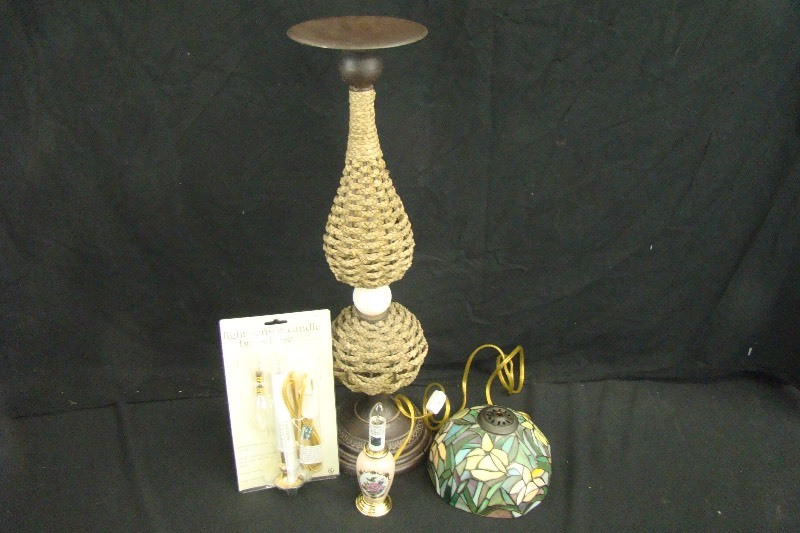 lot 157 image: Misc Lighting Lot Stained Glass Shade Etc