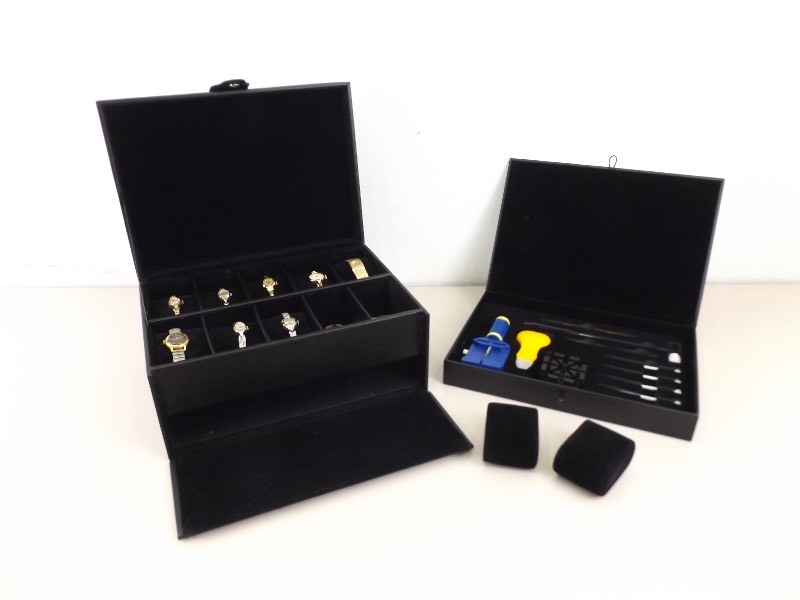 lot 105 image: Lot of Vintage Wind up Wrist and Pocket Watches in Repair Kit Box