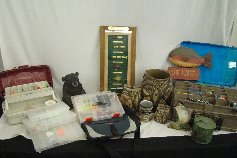 lot 191 image: Large Fishing Lot with Tackle Boxes and Decor