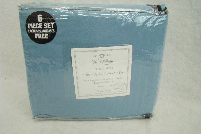 lot 212 image: BLUE 6 Piece Virah Bella 2100 Series KING Sheet Set
