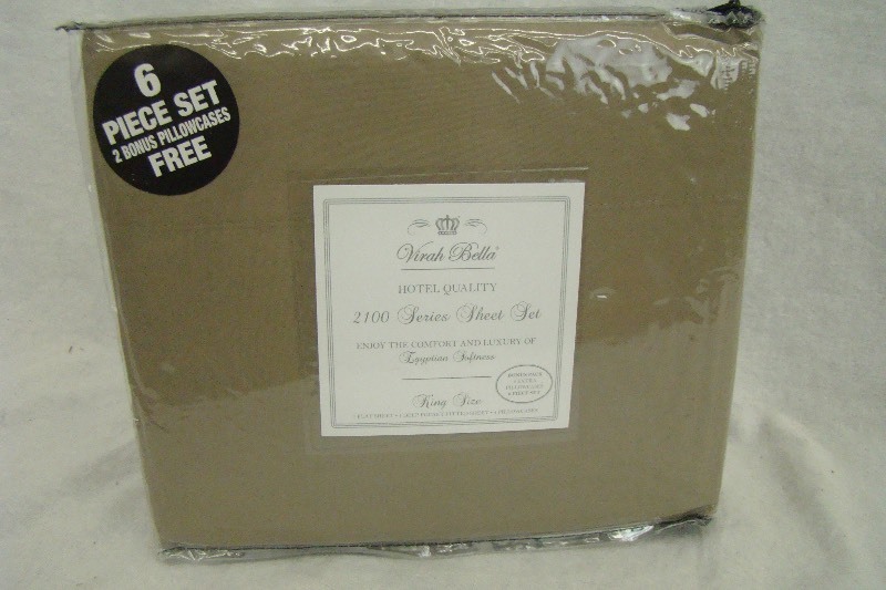 lot 214 image: KHAKI 6-Piece Virah Bella 2100 Series KING Sheet Set