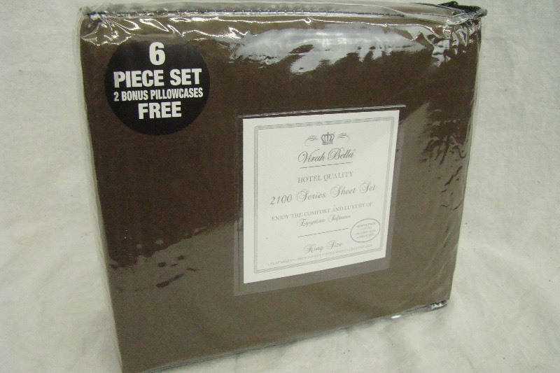 lot 215 image: CHOCOLATE 6-Piece Virah Bella 2100 Series KING Sheet Set