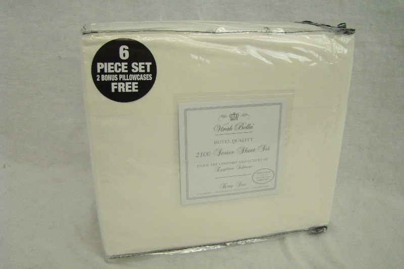 lot 216 image: CREAM 6-Piece Virah Bella 2100 Series KING Sheet Set