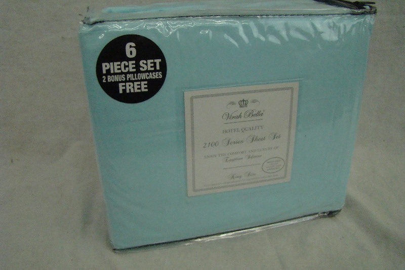 lot 219 image: BABY BLUE 6-Piece Virah Bella 2100 Series KING Sheet Set