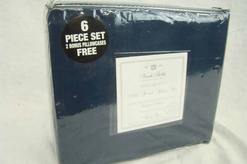 lot 222 image: NAVY BLUE 6-Piece Virah Bella 2100 Series KING Sheet Set