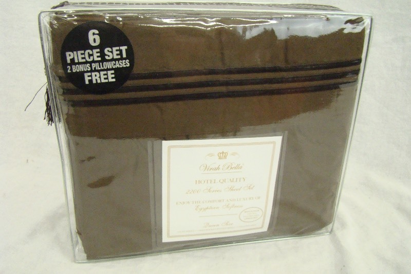 lot 225 image: CHOCOLATE 6-Piece Virah Bella 2200 Series QUEEN Sheet Set