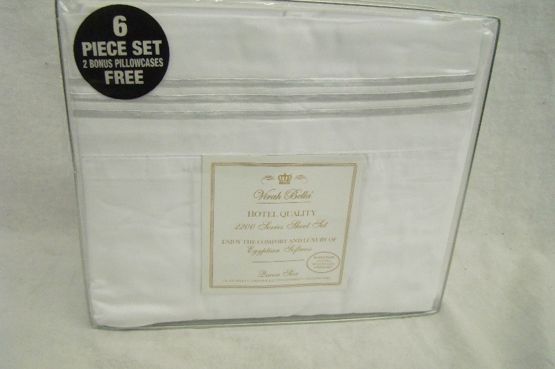 lot 228 image: WHITE 6-Piece Virah Bella 2200 Series QUEEN Sheet Set