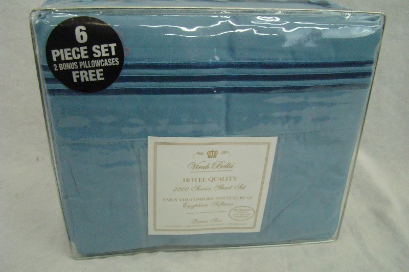 lot 230 image: BLUE 6-Piece Virah Bella 2200 Series QUEEN Sheet Set