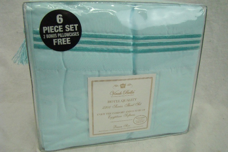 lot 232 image: BABY BLUE 6-Piece Virah Bella 2200 Series QUEEN Sheet Set