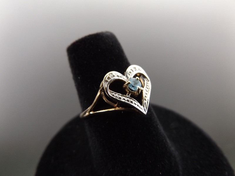 lot 112 image: 10k Blue Topaz Diamond Accented Heart Ring Size 7