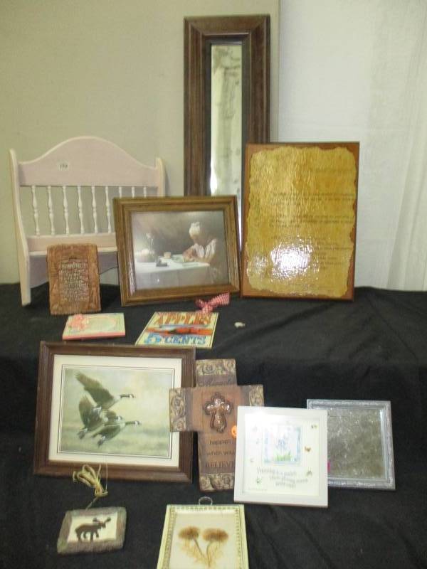 lot 47 image: Very Unique Picture of lady praying, other pictures Mirror and  Shelf