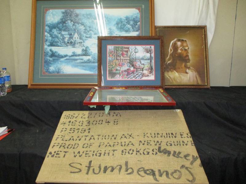 lot 55 image: large Frame 43 12 x 33 12, nice frames and pics