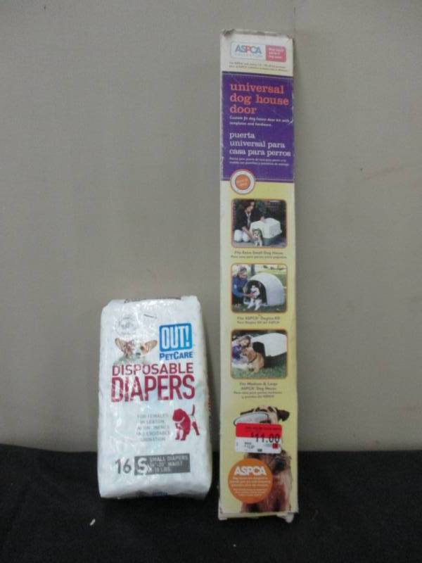 lot 96 image: Disposable doggy diapers and universal doggy door