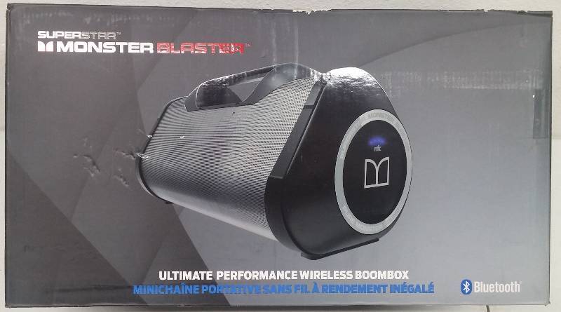lot 24 image: Monster Blaster Bluetooth Ultimate Performance Wireless Boombox, tested as-working, est retail $279.00