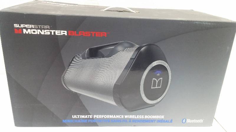 lot 25 image: Monster Blaster Bluetooth Ultimate Performance Wireless Boombox, tested as-working, est retail $279.00