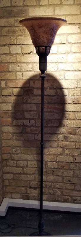 lot 22 image: Floor Lamp Torchiere with Motteled Glass Shade as is
