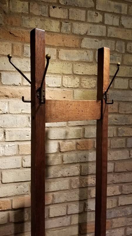 lot 44 image: Vintage Prairie Mission Style Oak Hall Tree Umbrella Stand