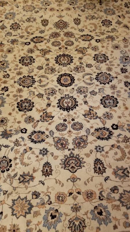 lot 30 image: Wool Area Rug in Cream with Blue Accents  11.3 x 8.10