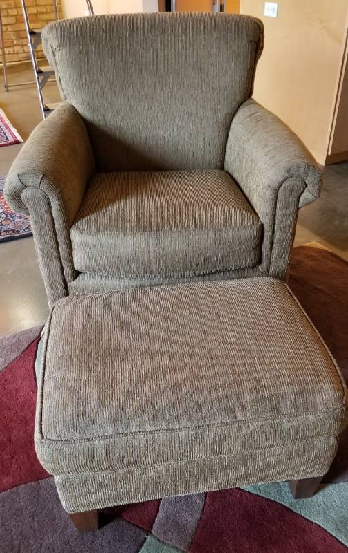 lot 37 image: Upholstered Arm Chair and Ottoman