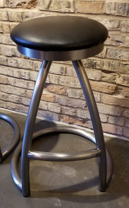 lot 70 image: Modern Steel Swivel Bar Stools, Set of 2
