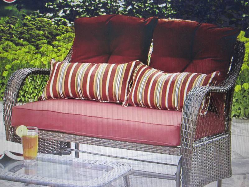 lot 379 image: Resin Wicker Glider Loveseat open b...
