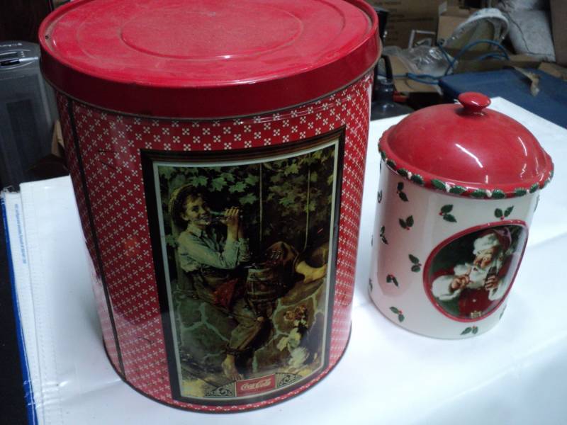 lot 72 image: Coca Cola Tin and Cookie Jar...