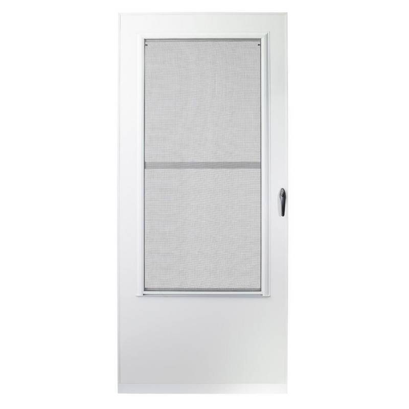 lot 59 image: EMCO 32 in. x 80 in. 200 Series White Universal Triple-Track Aluminum Storm Door, E2TT-32WH