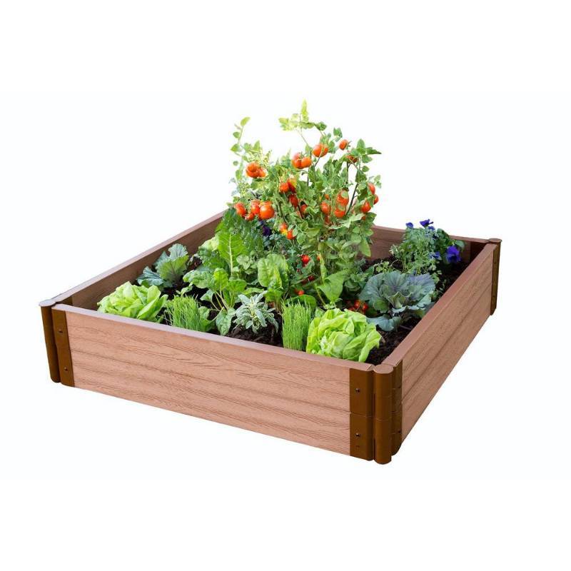 lot 143 image: Frame It All Two Inch Series 4 ft. x 4 ft. x 11 in. Classic Sienna Composite Raised Garden Bed Kit, 300001084