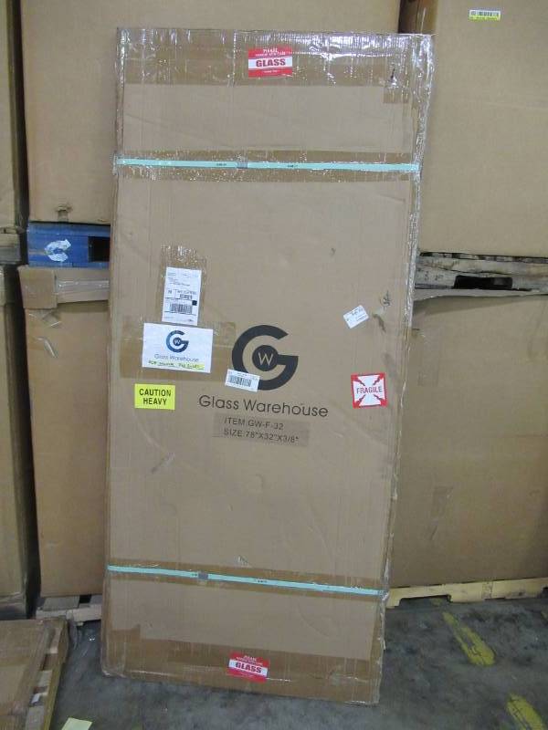 lot 67 image: Glass Warehouse GW-F-32 Clear Glass Fixed Shower Panel - Measures 78 X 32 X 38.