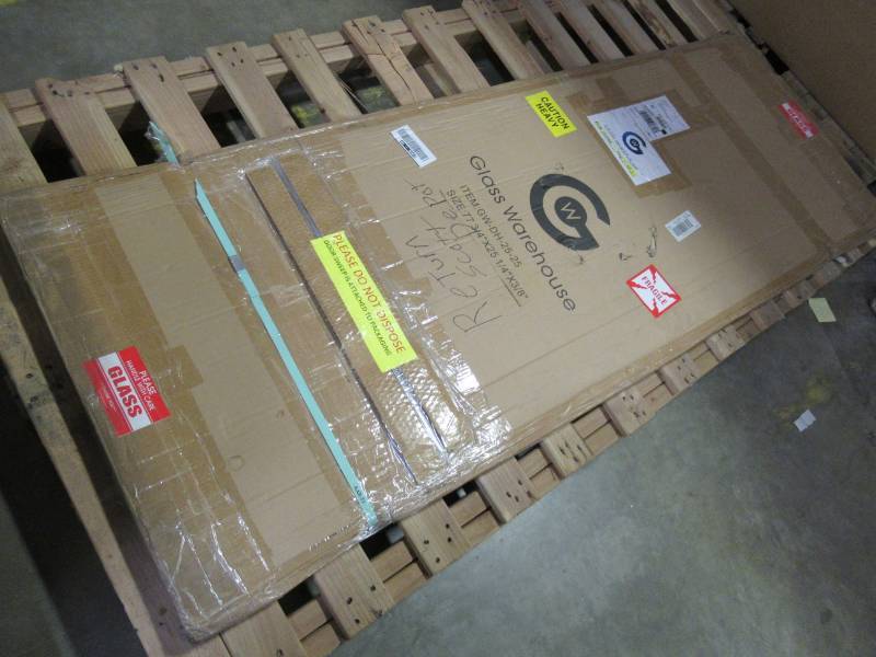 lot 68 image: Glass Warehouse 38 Glass Door Panel, GW-DH-25-25. Measures 77 34 X 25 14 X 38.