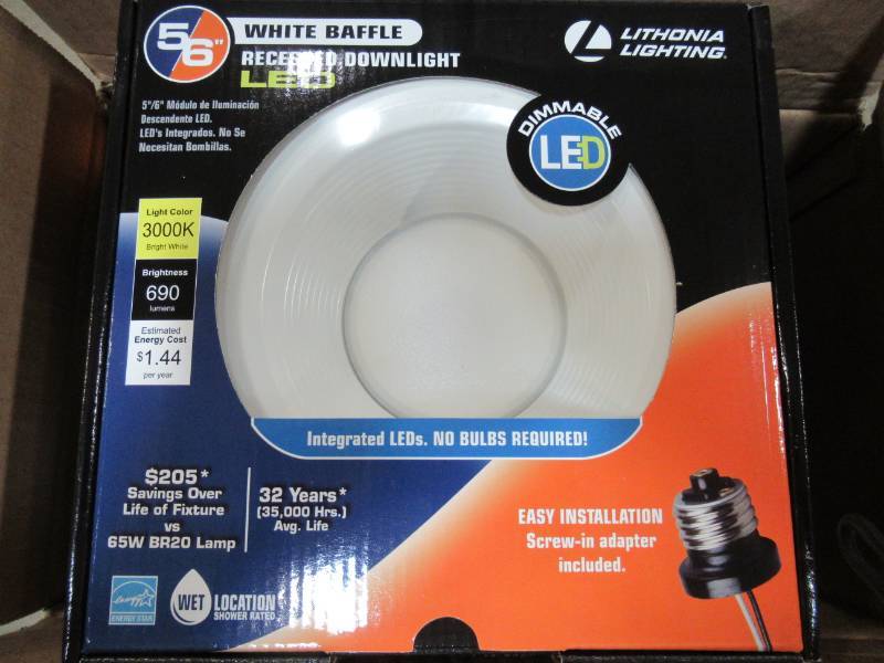 lot 72 image: 4 Lithonia Lighting E-Series 5 in. and 6 in. Matte White Recessed 3000K LED Baffle Module. 65BEMW LED 30K M4