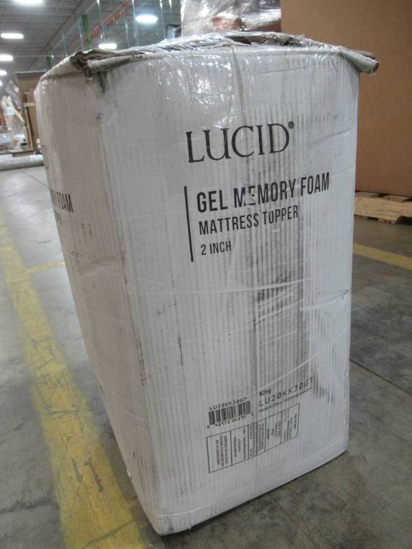 lot 101 image: Lucid 2 Inch Gel Infused Memory Foam Mattress Topper King, LU20KK30GT