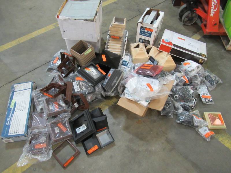 lot 117 image: Miscellaneous Decking Pieces Caps, Collars, Lambs Tongues, Brackets and other Fasteners