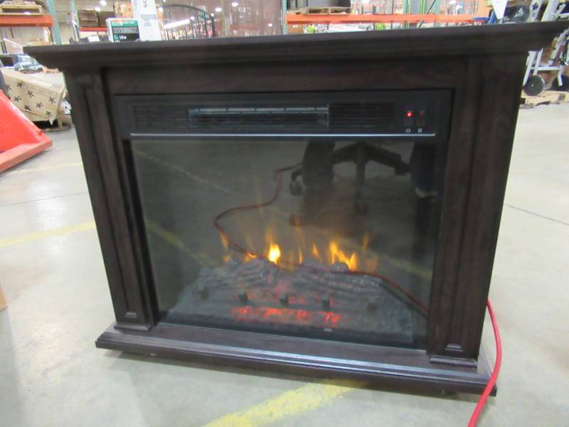 lot 148 image: Greentouch 33-in W x 26-in H x 10.5-in D Brown Poplar Rolling Fireplace Mantel, 2312C-FG - Does Not Blow Heat.
