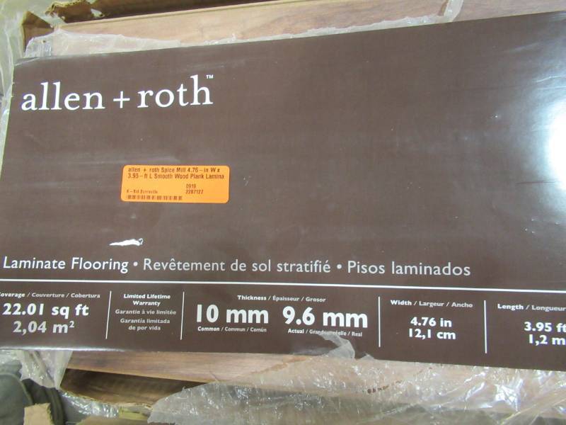 lot 159 image: allen  roth Spice Mill 4.76-in W x 3.95-ft L Smooth Wood Plank Laminate Flooring, 368052-00273 - 2 cases