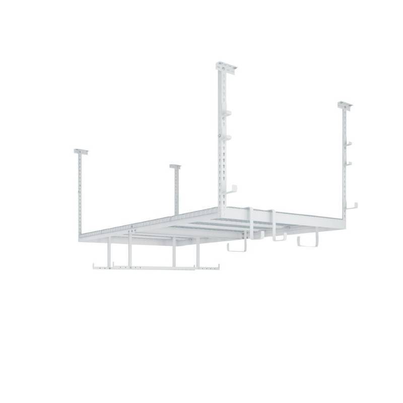 lot 34 image: NewAge Products Versarac 96 in. L x 48 in. W x 42 in. H Adjustable Ceiling Storage Rack with Hooks in White (12-Piece) 40160 - New in Box