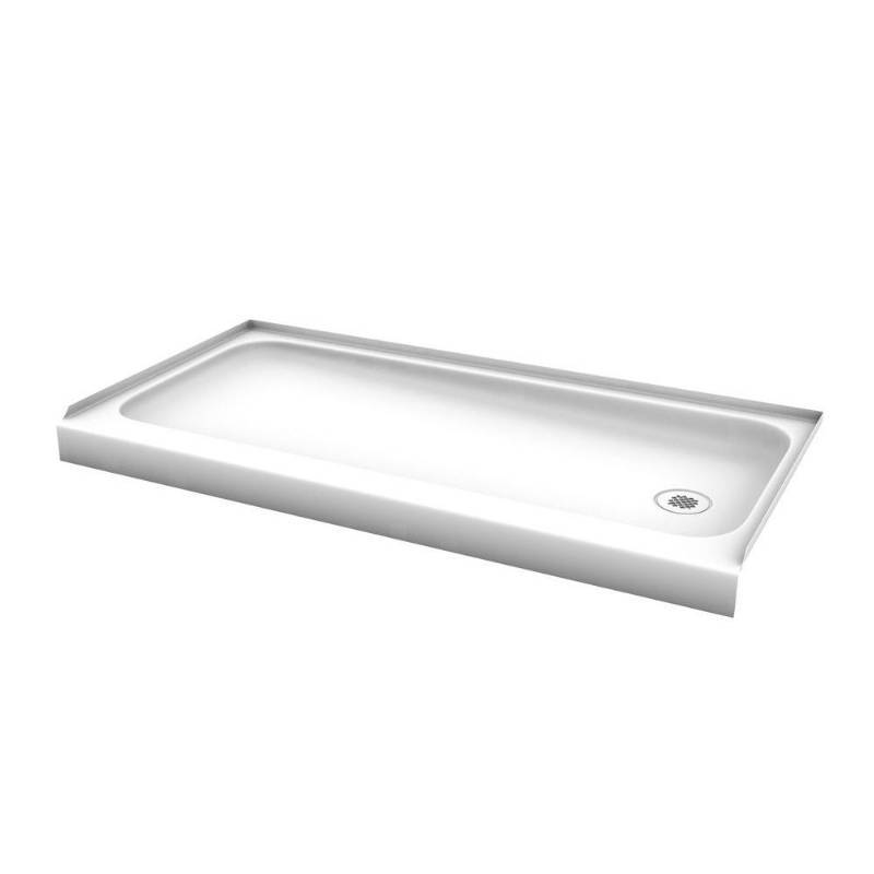 lot 38 image: Bootz Industries ShowerCast 60 in. x 30 in. x 4 in. Right Drain Single Threshold Shower Base in White, 010-1000-00 - New in Box