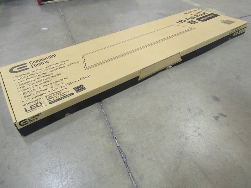 lot 212 image: Commercial Electric 1 ft. x 4 ft. 50-Watt White Integrated LED Edge-Lit Flat Panel Flushmount - New in Box, 74031HD-G2