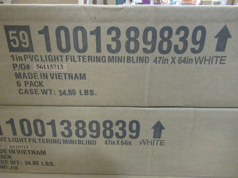 lot 206 image: 3 Cases of White 1 in. Light Filtering Vinyl Blind - 47 in. W x 64 in. L - NEW in Box (Each Case Contains 6 Blinds).